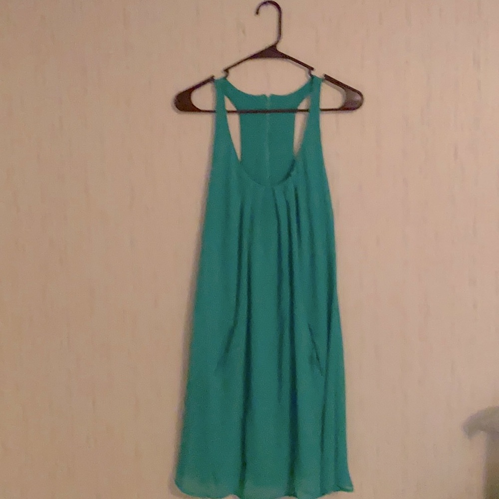 Green razor back mini dress with pockets!!!